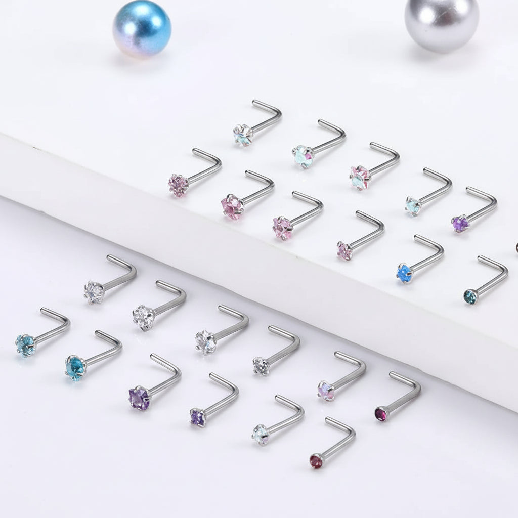 Cherry Diva L Bend Nose Stud Multi Pack Of 24 L-Bend Silver Nose Studs