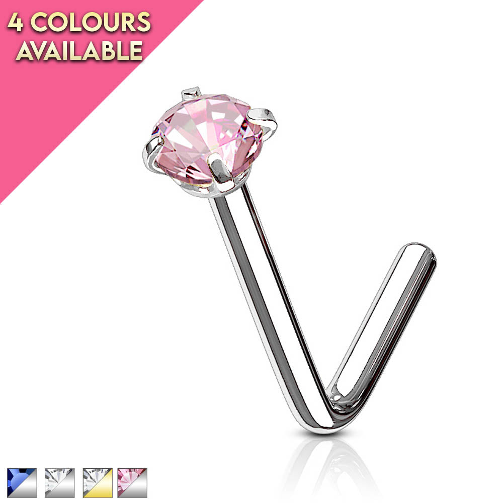 Prong Set Crystal L Bend Nose Stud