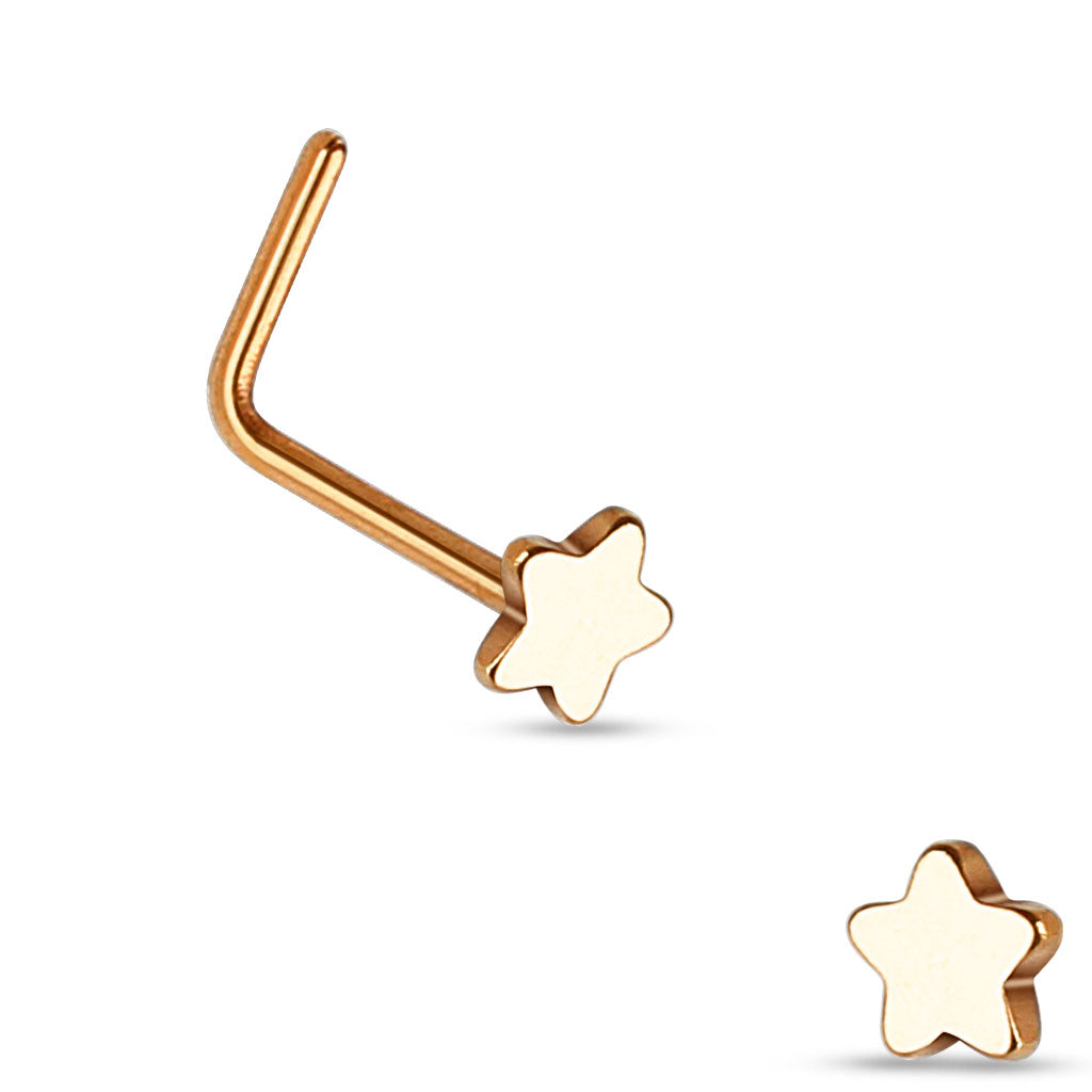 Cherry Diva L Bend Nose Stud ROSE GOLD 20 Gauge Star End L Bend Nose Stud