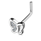 Cherry Diva L Bend Nose Stud Silver 20 Gauge Crystal Butterfly L-Bend Nose Stud