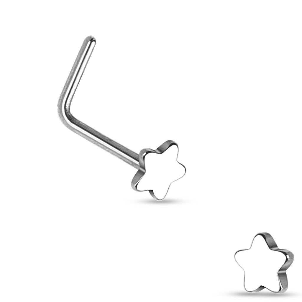 Cherry Diva L Bend Nose Stud SILVER 20 Gauge Star End L Bend Nose Stud