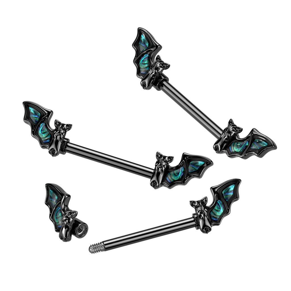 Cherry Diva Nipple Bar 14 Gauge Black Crystal Bat Nipple Barbell