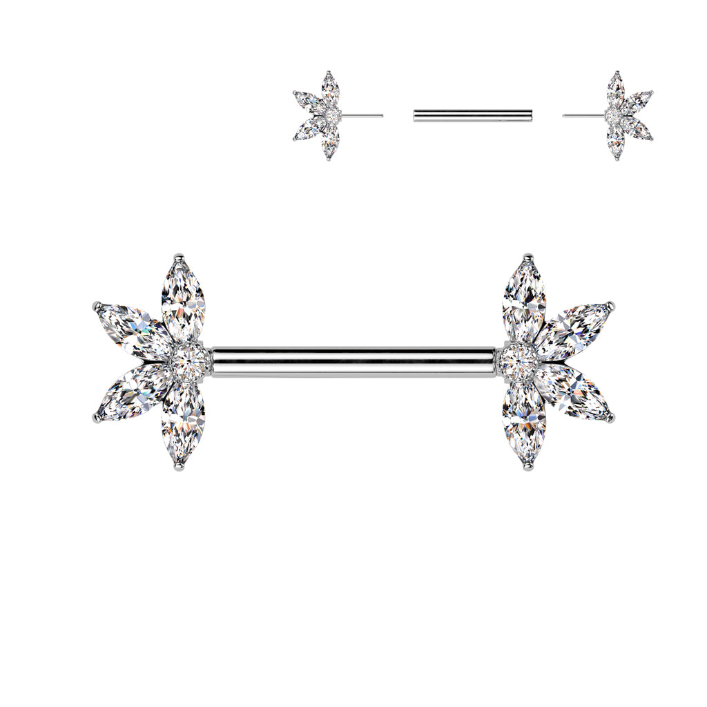 Cherry Diva Nipple Barbell 14 Gauge Threadless Marquise Crystal Nipple Barbell