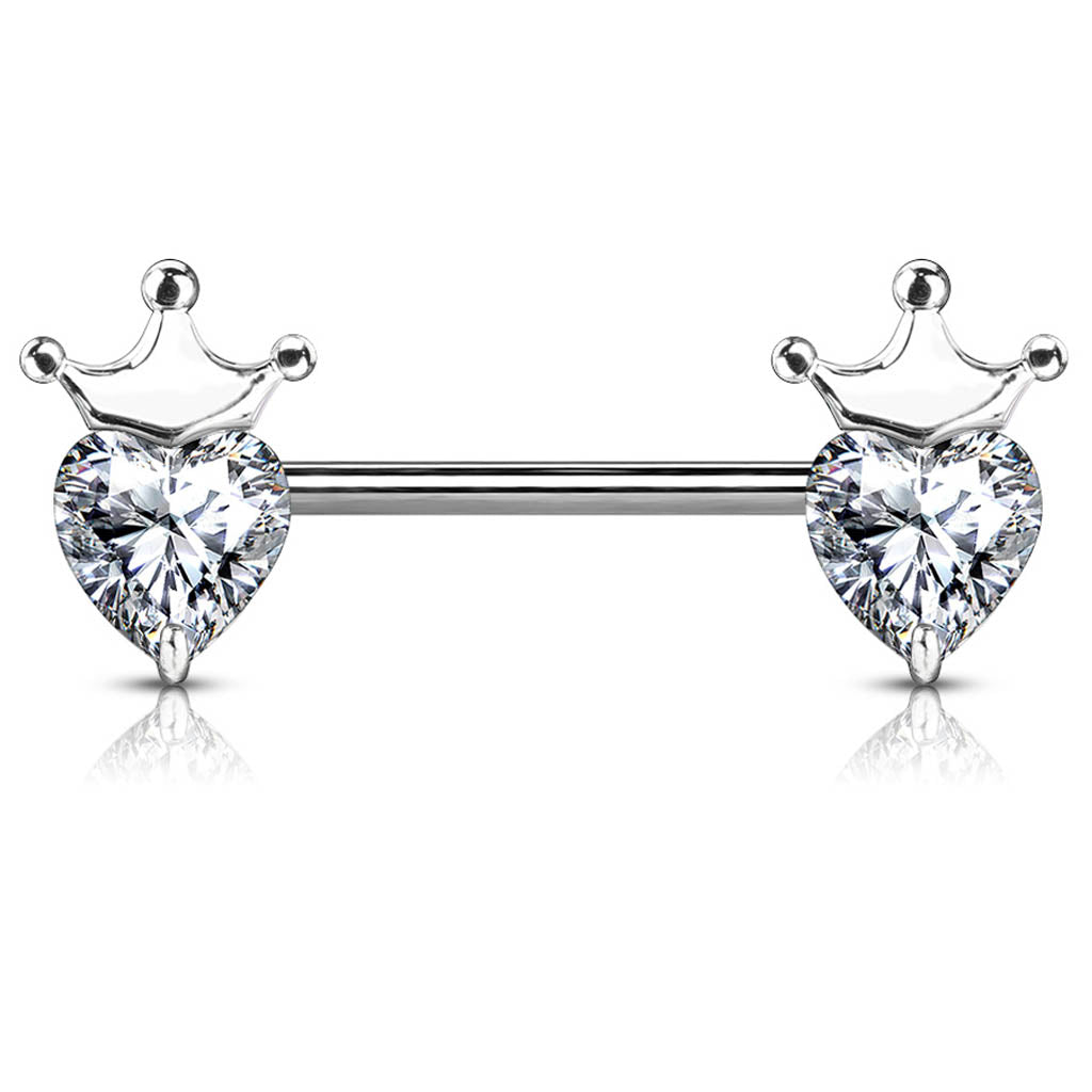 Cherry Diva Nipple Ring 14 Gauge Crystal Crown & Heart Nipple Barbell