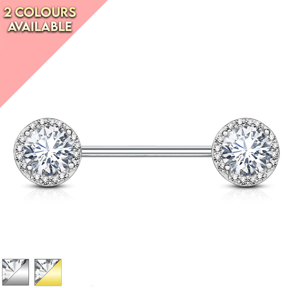 14 Gauge Double Crystal Ball End Nipple Bar