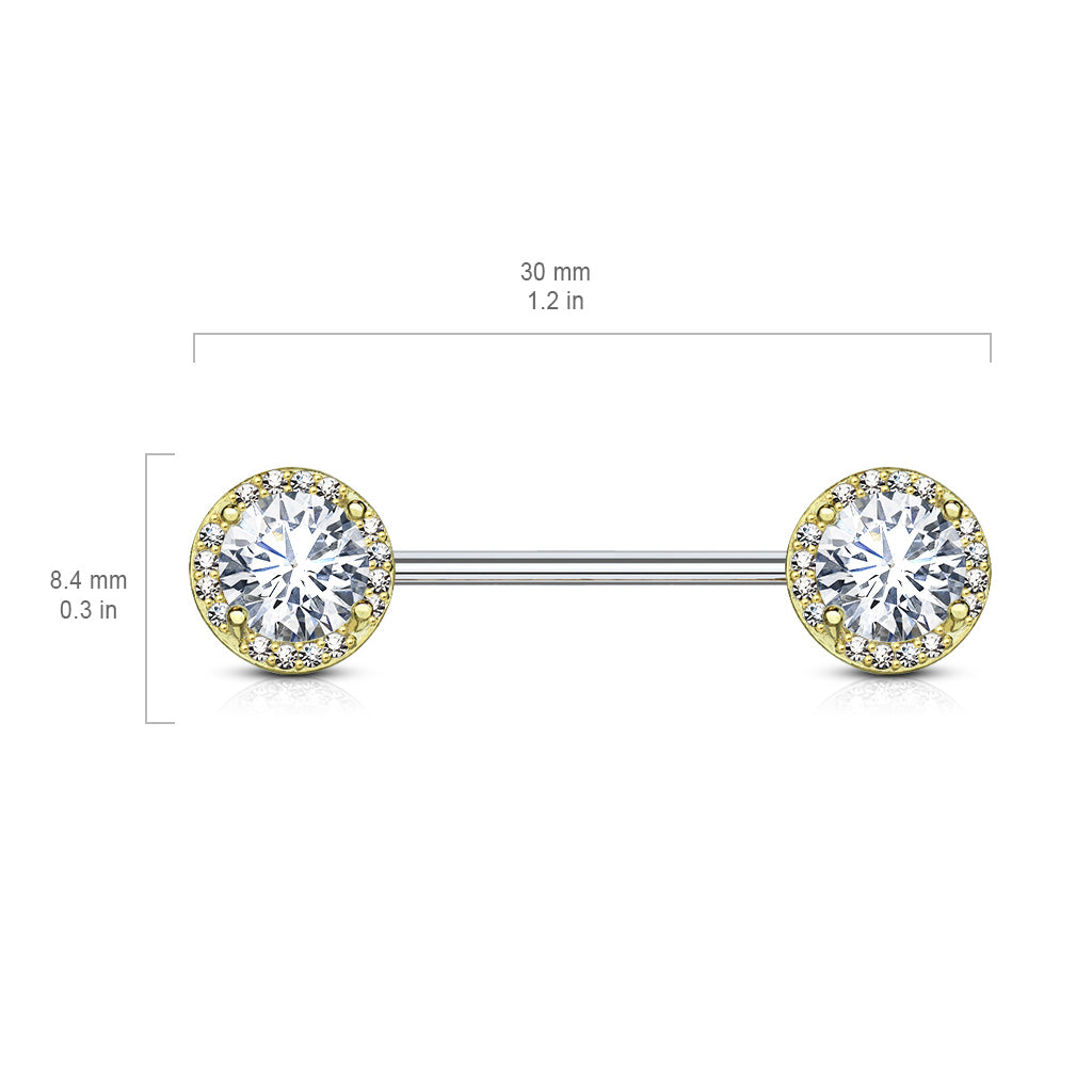 Cherry Diva Nipple Ring 14 Gauge Double Crystal Ball End Nipple Bar