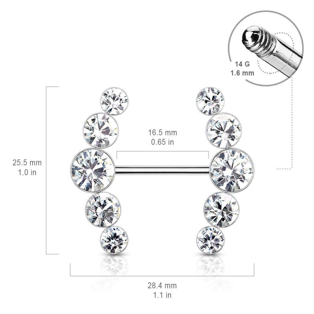 14 Gauge Double Row Gemstone Barbell Nipple Ring Size Guide