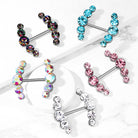 14 Gauge Double Row Gemstone Barbell Nipple Ring - Colours