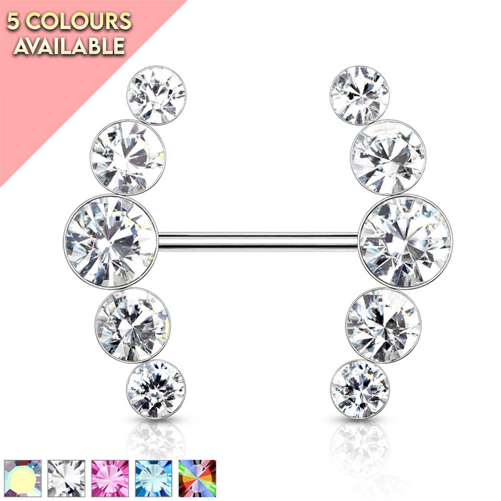 14 Gauge Double Row Gemstone Barbell Nipple Ring