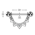 Cherry Diva Nipple Ring 14 Gauge Filigree Crystal Fan Nipple Barbell