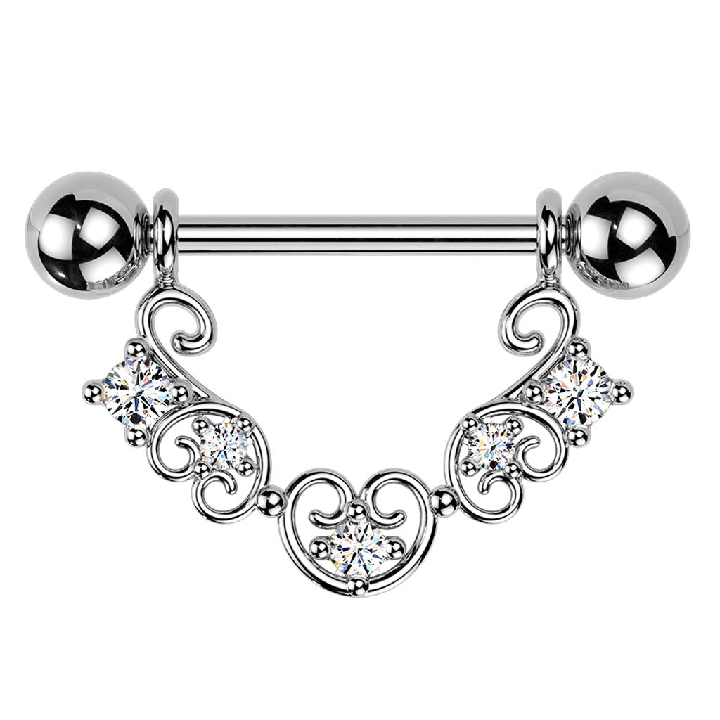 Cherry Diva Nipple Ring 14 Gauge Filigree Crystal Heart Nipple Barbell