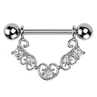 Cherry Diva Nipple Ring 14 Gauge Filigree Crystal Heart Nipple Barbell