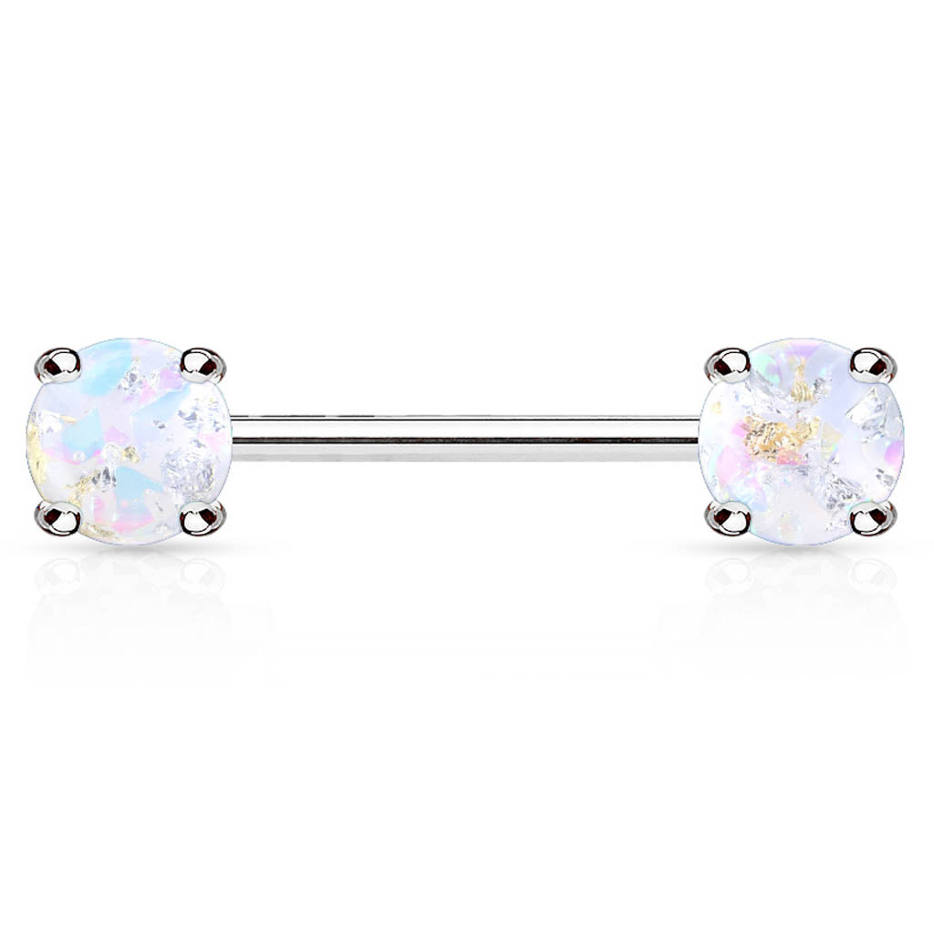 Cherry Diva Nipple Ring 14 Gauge Glitter Opal Barbell Nipple Ring