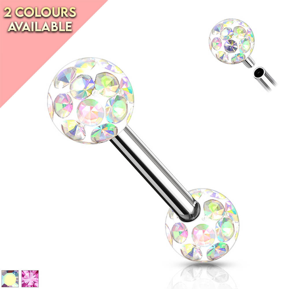 14 Gauge Internally Threaded Glitterball Nipple Bar