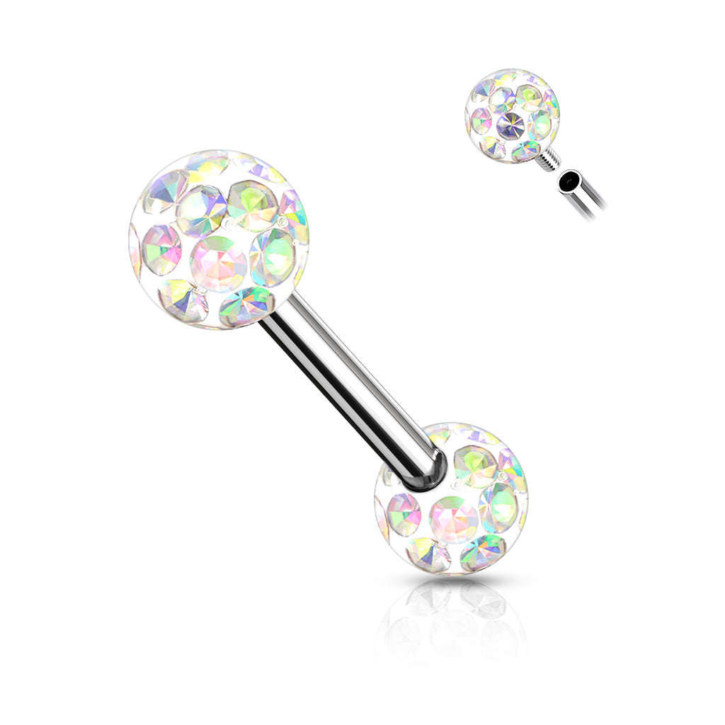 14 Gauge Internally Threaded Glitterball Nipple Ring Clear