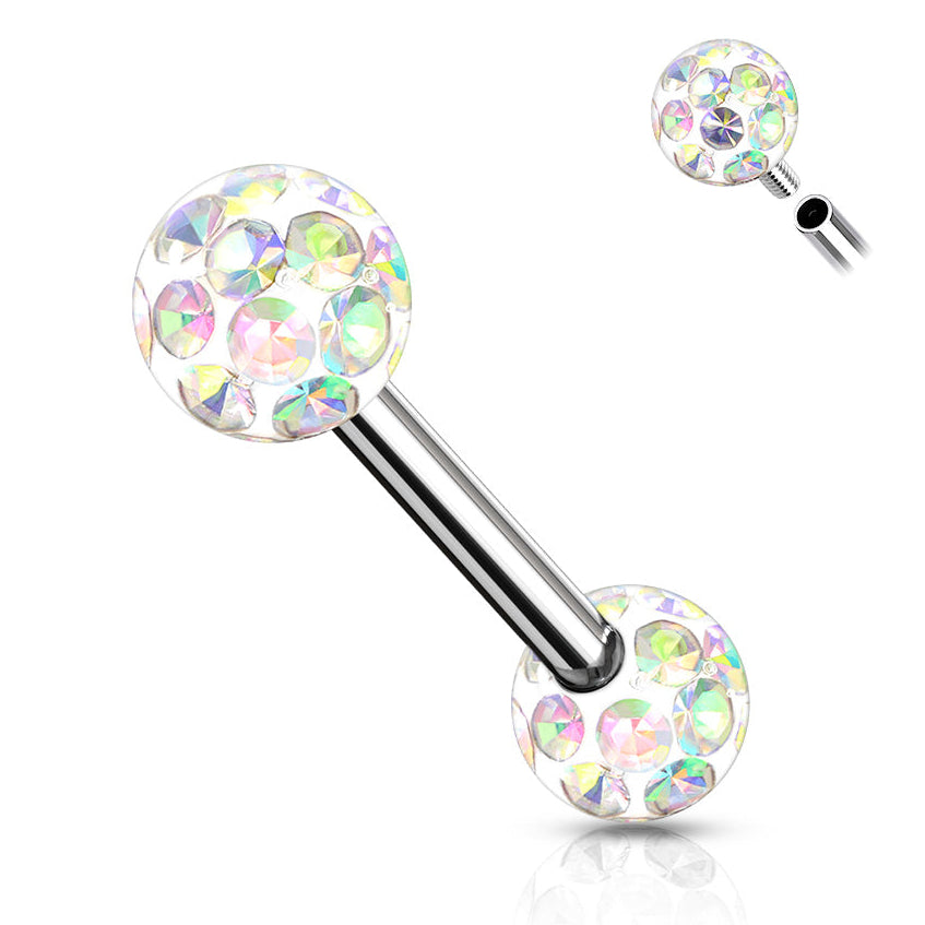 Cherry Diva Nipple Ring Clear 14 Gauge Internally Threaded Glitterball Nipple Bar