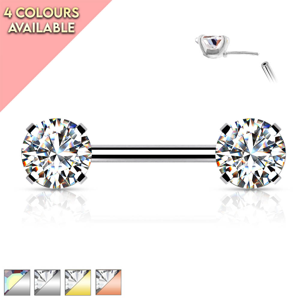 Cherry Diva Nipple Ring 14 Gauge Press Fit Crystal Barbell Nipple Ring