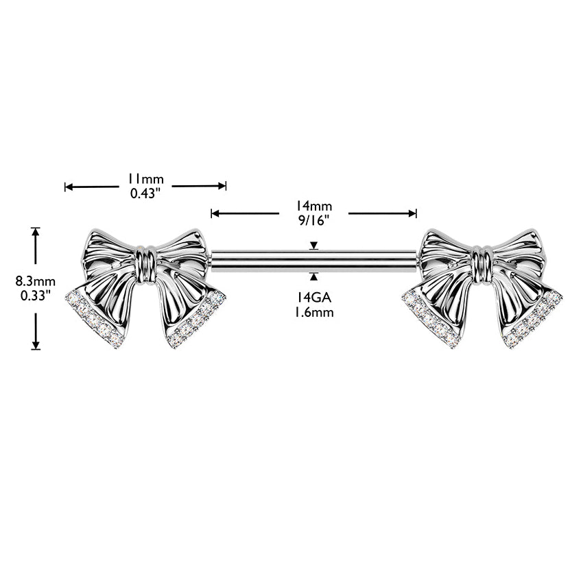 Cherry Diva Nipple Ring 14 Gauge Threadless Crystal Ribbon Nipple Barbell