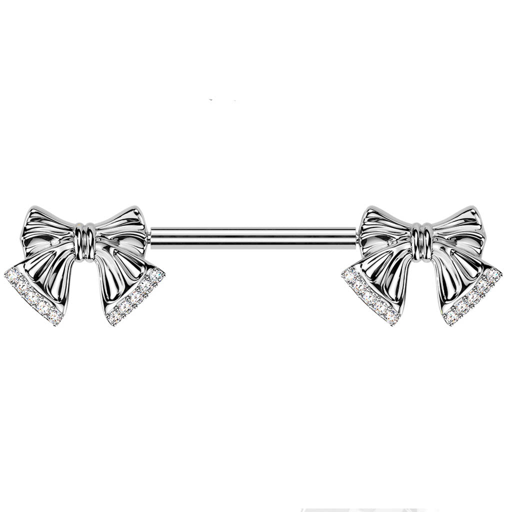 Cherry Diva Nipple Ring 14 Gauge Threadless Crystal Ribbon Nipple Barbell