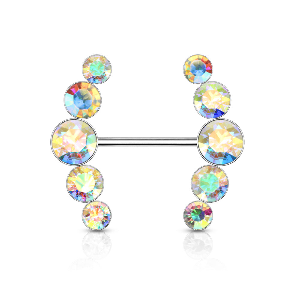 14 Gauge Double Row Gemstone Barbell Nipple Ring Aurora