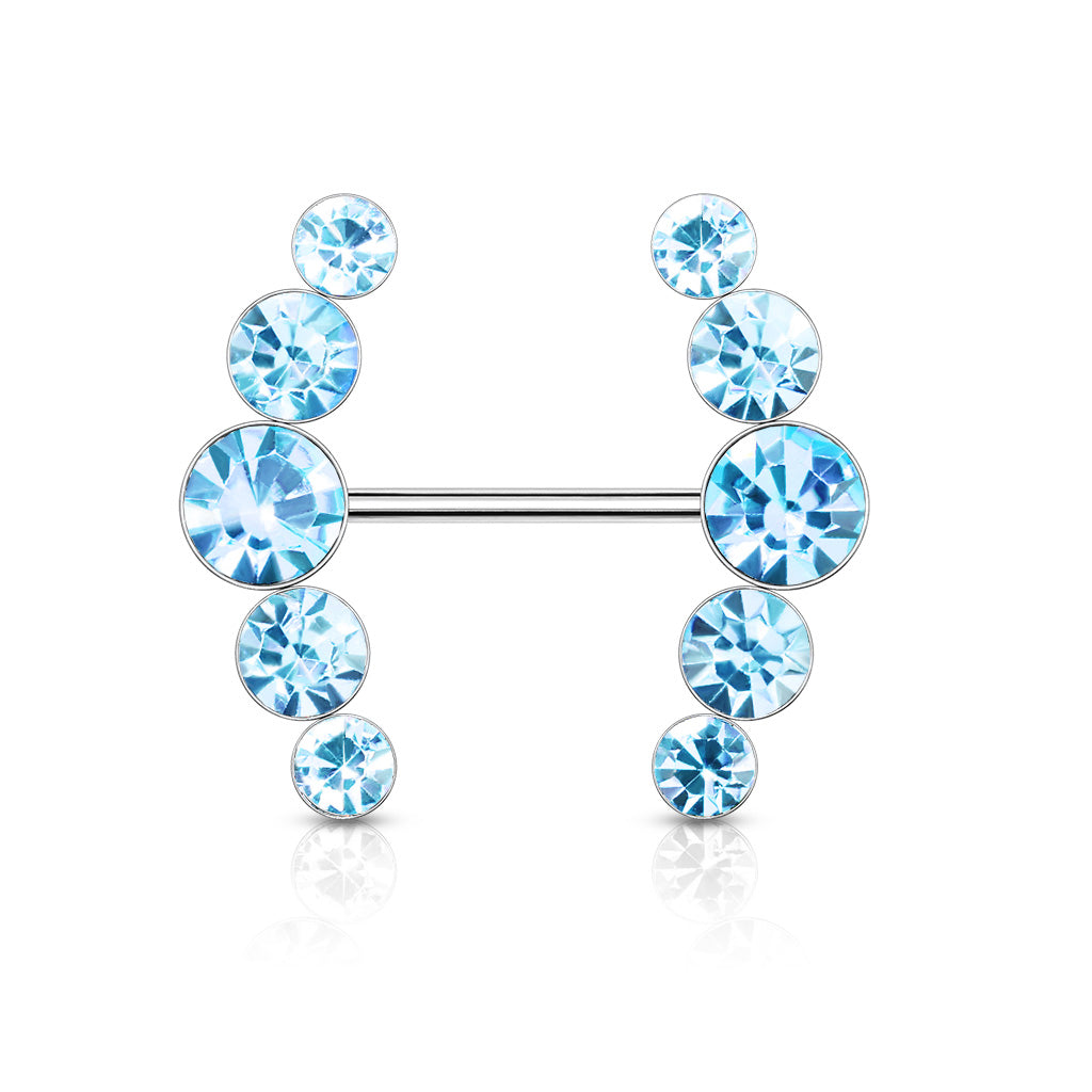 14 Gauge Double Row Gemstone Barbell Nipple Ring Blue