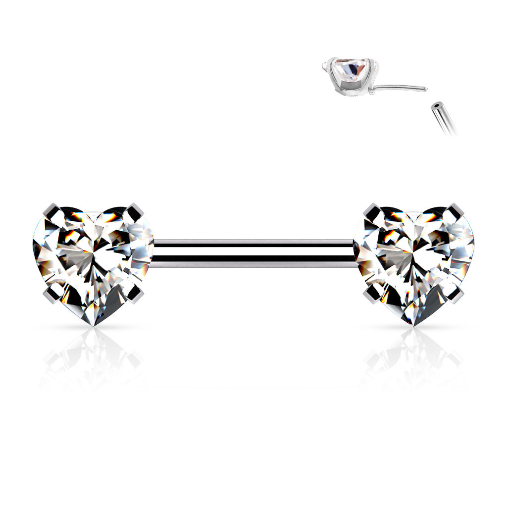 Cherry Diva Nipple Ring CLEAR 14 Gauge Press Fit Crystal Heart Barbell Nipple Bar