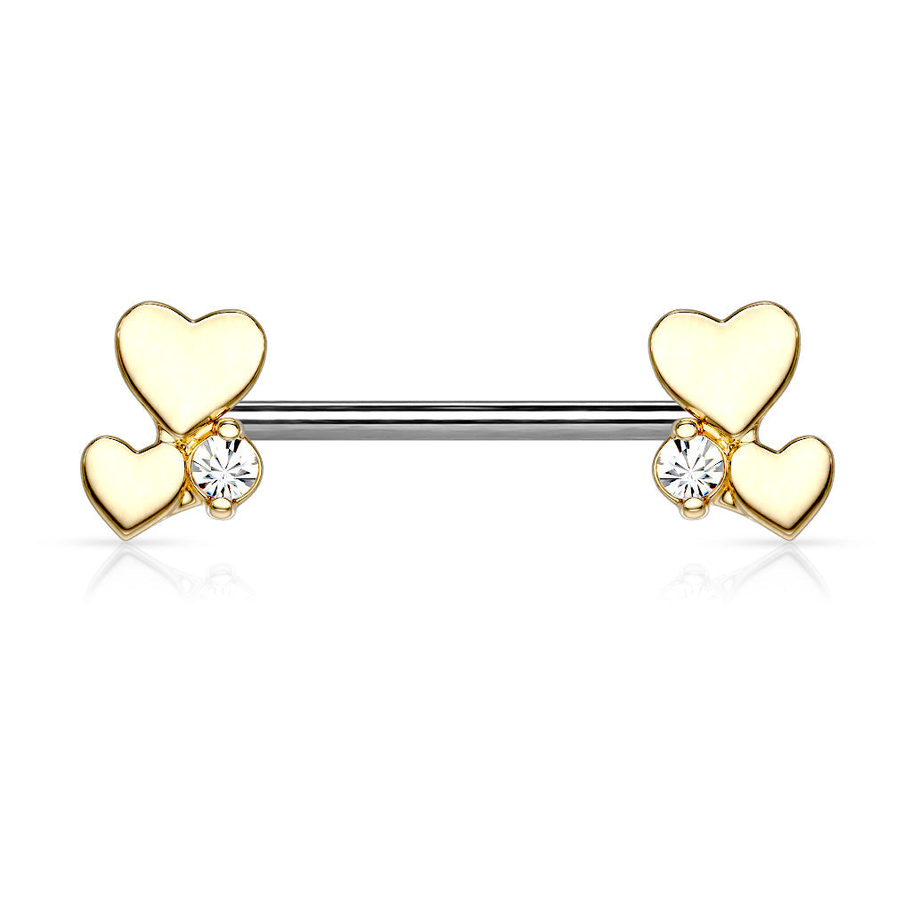 14 Gauge Dainty Crystal Hearts Nipple Ring