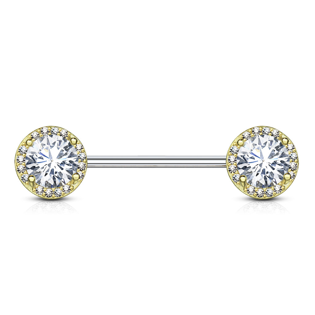 14 Gauge Double Crystal Ball End Nipple Ring