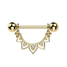 Cherry Diva Nipple Ring Gold 14 Gauge Filigree Crystal Fan Nipple Barbell