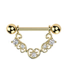 Cherry Diva Nipple Ring Gold 14 Gauge Filigree Crystal Heart Nipple Barbell