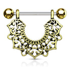 Cherry Diva Nipple Ring Gold 14 Gauge Ornate Flower Nipple Shield