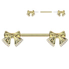 Cherry Diva Nipple Ring Gold 14 Gauge Threadless Crystal Ribbon Nipple Barbell