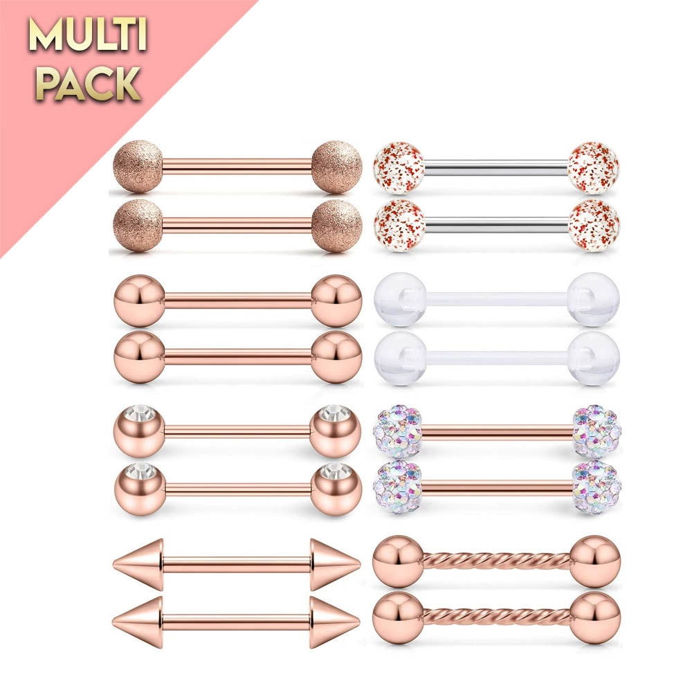 Multi Pack Of 16 Rose Gold Barbell Nipple Bars