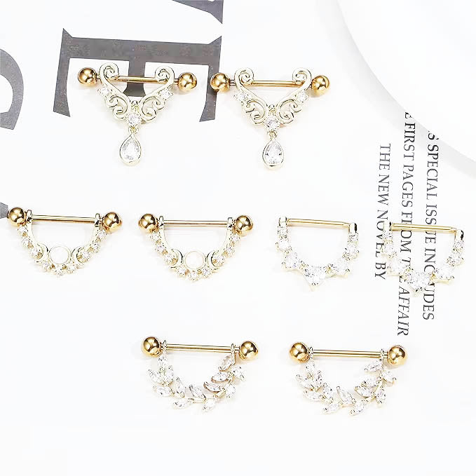 Cherry Diva Nipple Ring Multi Pack Of 8 Golden Crystal Nipple Bars
