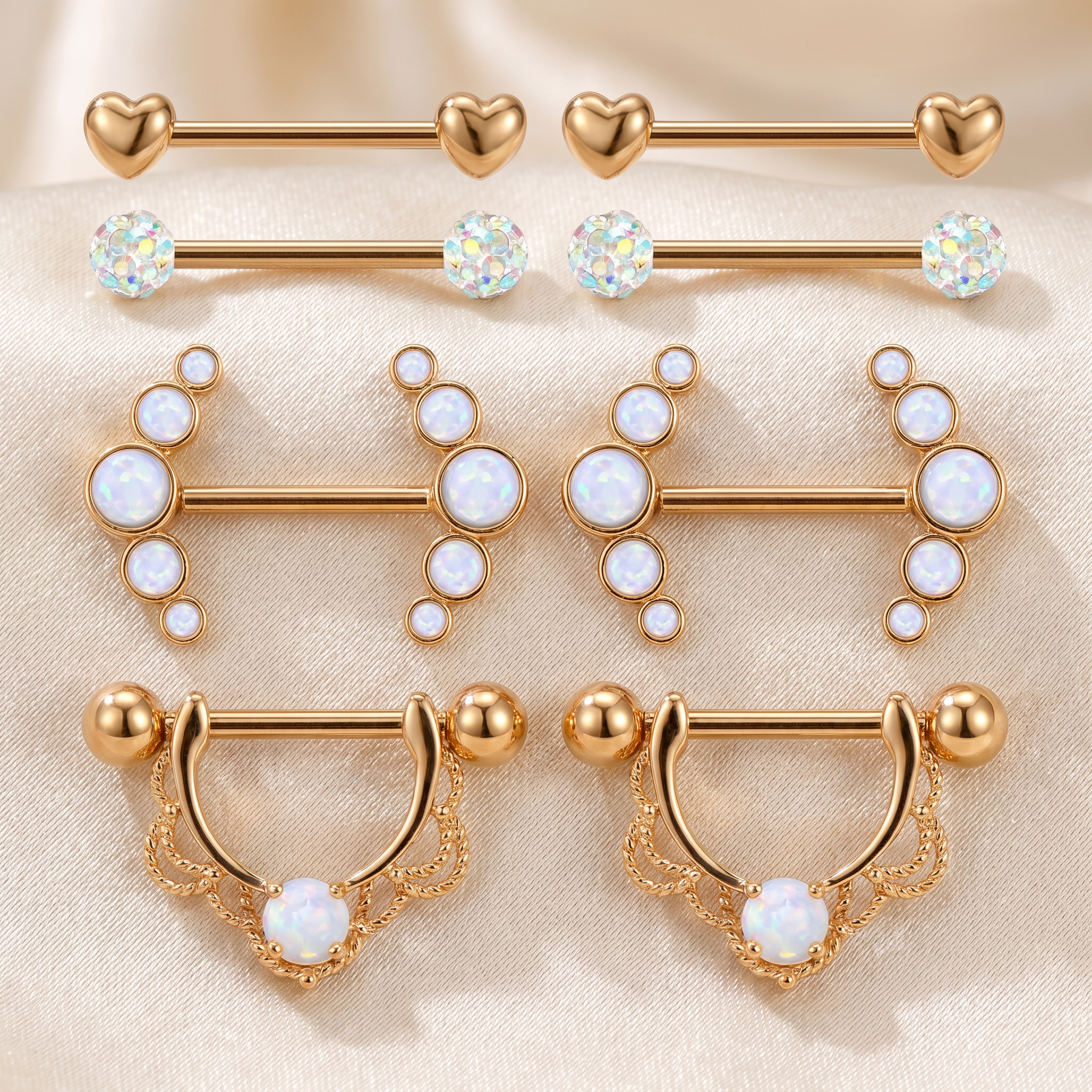 Cherry Diva Nipple Ring Multi Pack Of 8 Opal Nipple Bars
