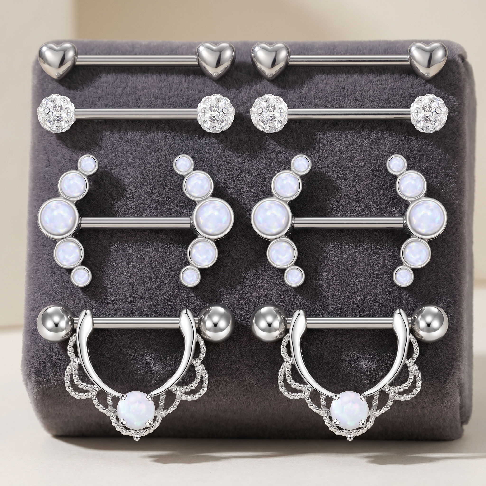 Cherry Diva Nipple Ring Multi Pack Of 8 Opal Nipple Bars