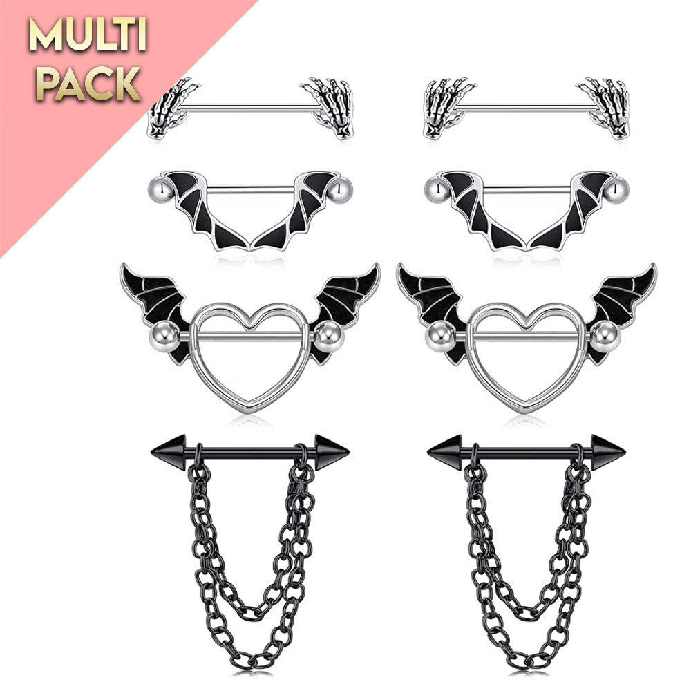 Cherry Diva Nipple Ring Multi Pack Of 8 Silver Nipple Bars