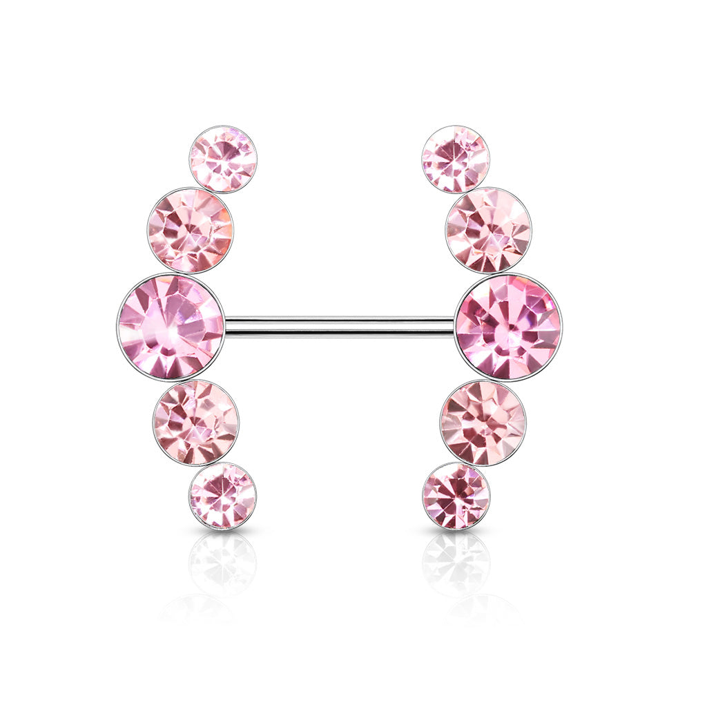 14 Gauge Double Row Gemstone Barbell Nipple Ring Pink