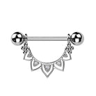 Cherry Diva Nipple Ring Silver 14 Gauge Filigree Crystal Fan Nipple Barbell