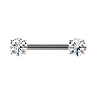 Cherry Diva Nipple Ring Silver 14 Gauge Titanium Prong Set Crystal Nipple Barbell