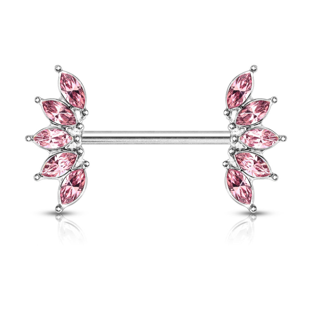 14 Gauge Marquise Flower Gemstone Barbell Nipple Ring Pink