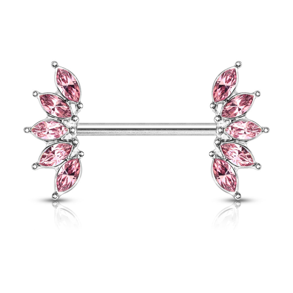 Cherry Diva Nipple Ring Silver / Pink 14 Gauge Marquise Flower Gemstone Barbell Nipple Ring