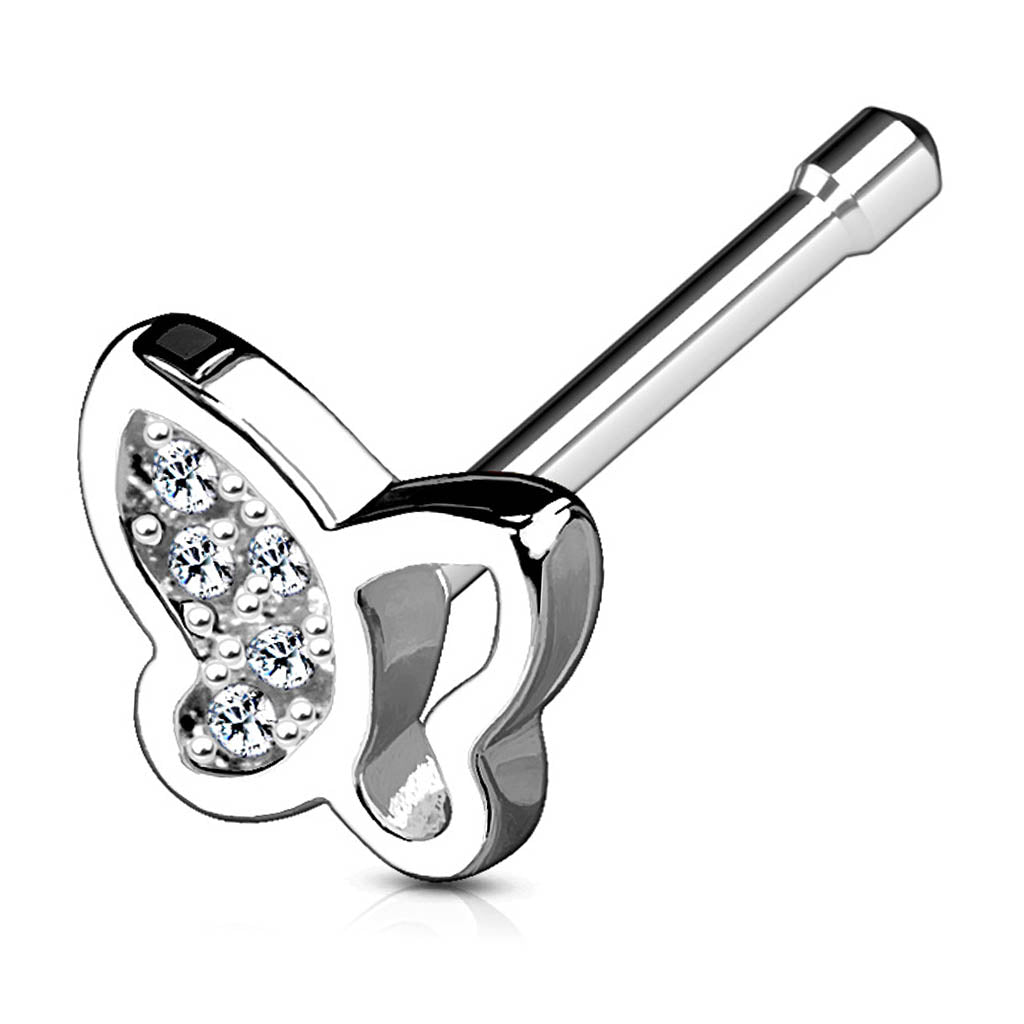 Cherry Diva Nose Stud 20 Gauge Crystal Butterfly Straight Nose Stud