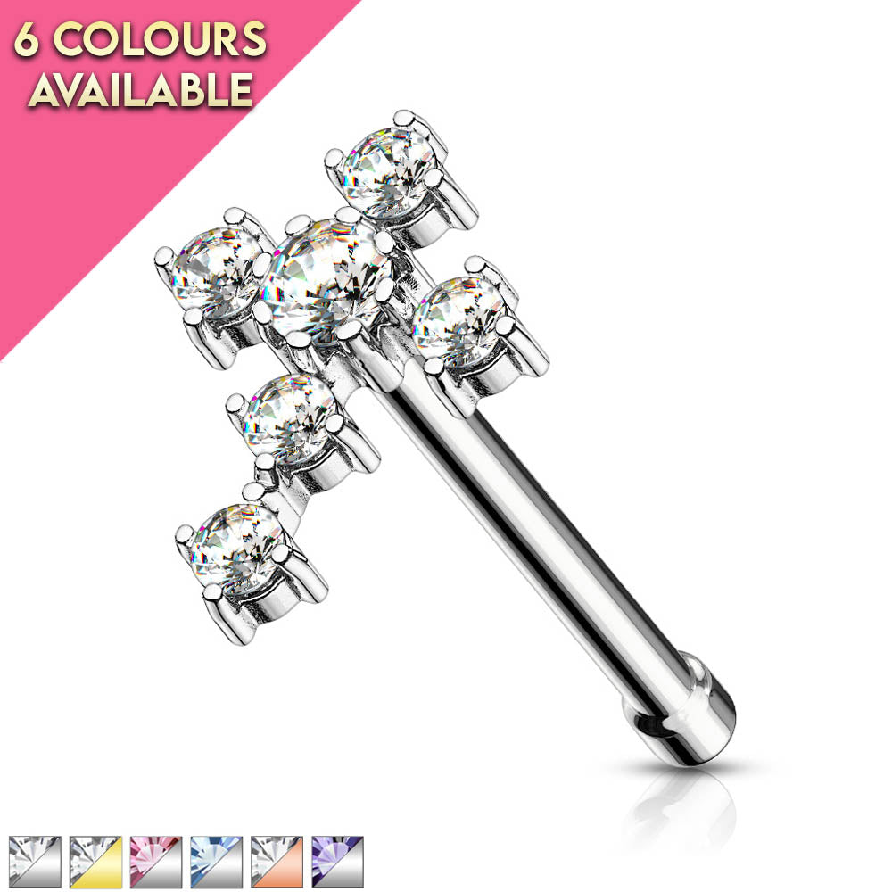 20 Gauge Crystal Cross Top Surgical Steel Nose Stud