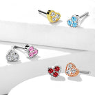 Cherry Diva nose stud 20 Gauge Crystal Heart Top Nose Stud - Gold / Silver
