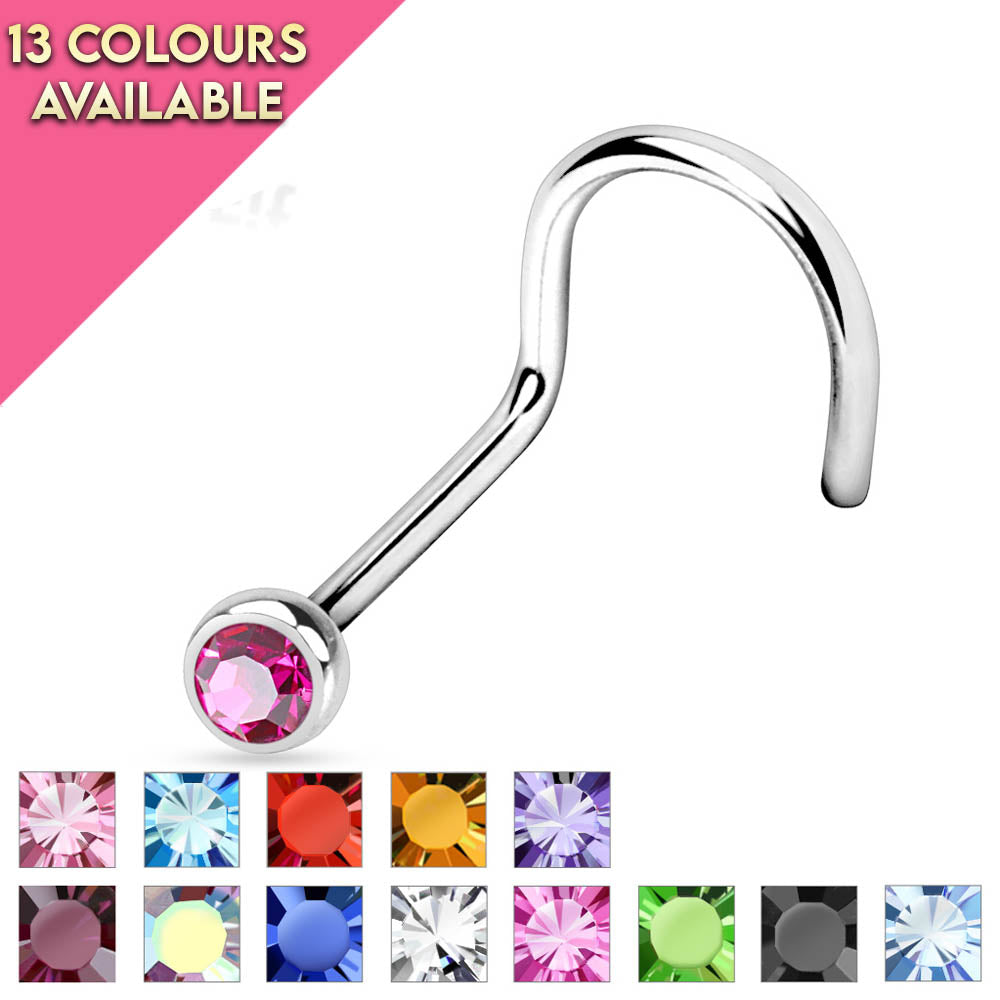 20 Gauge Dainty Crystal Top Nose Screw Rings