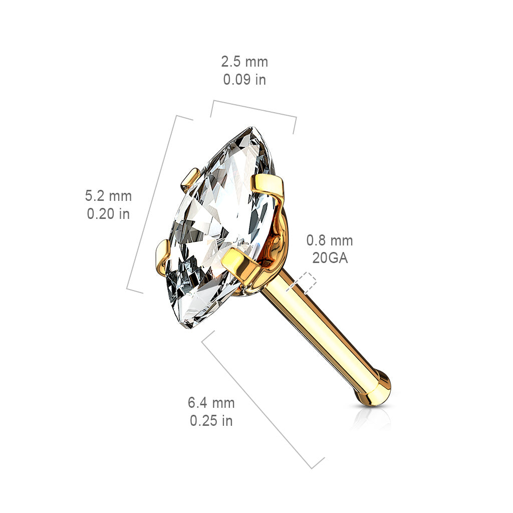 Cherry Diva Nose Stud 20 Gauge Hypoallergenic Oval Crystal Top Nose Stud
