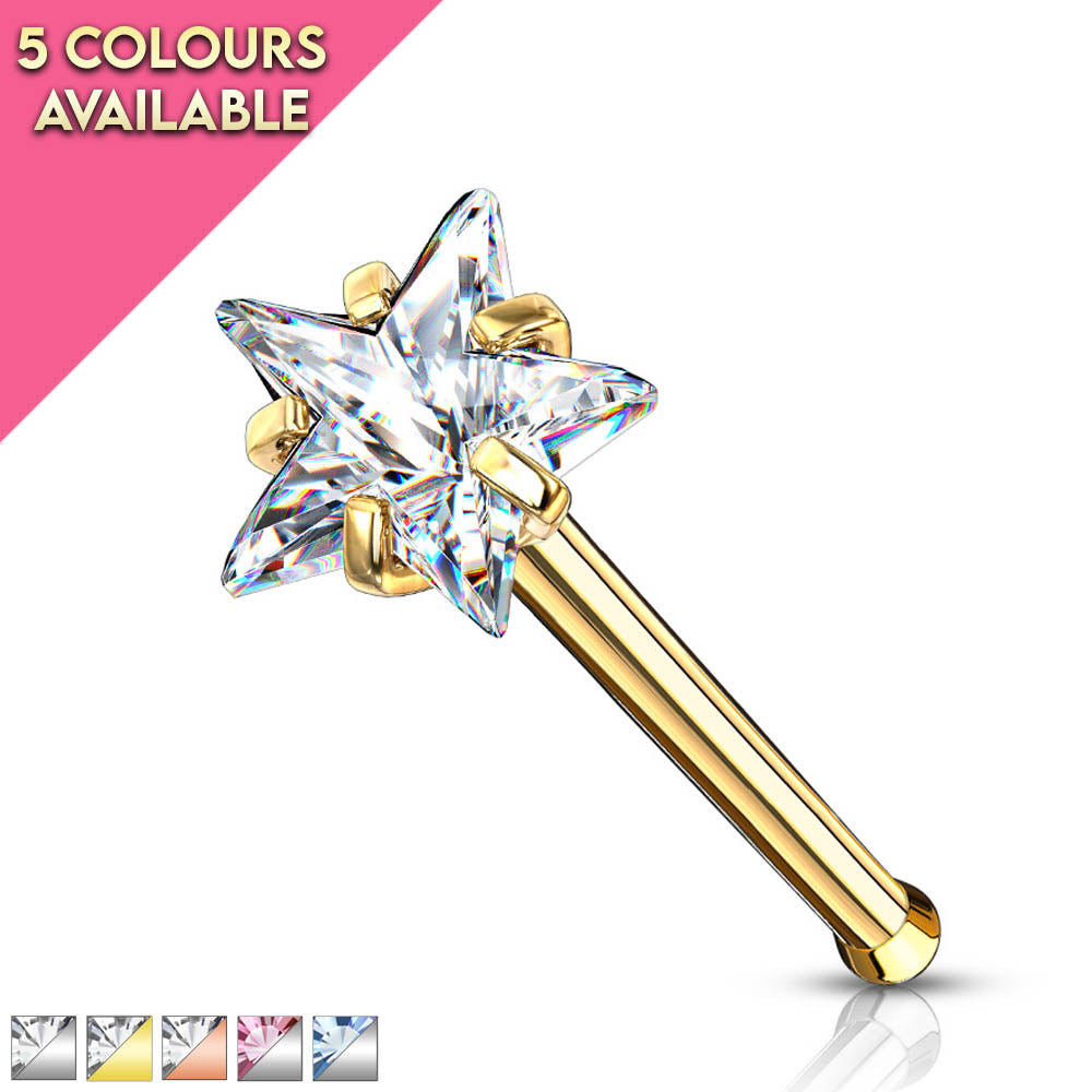 Prong Set Star Top Surgical Steel Nose Stud