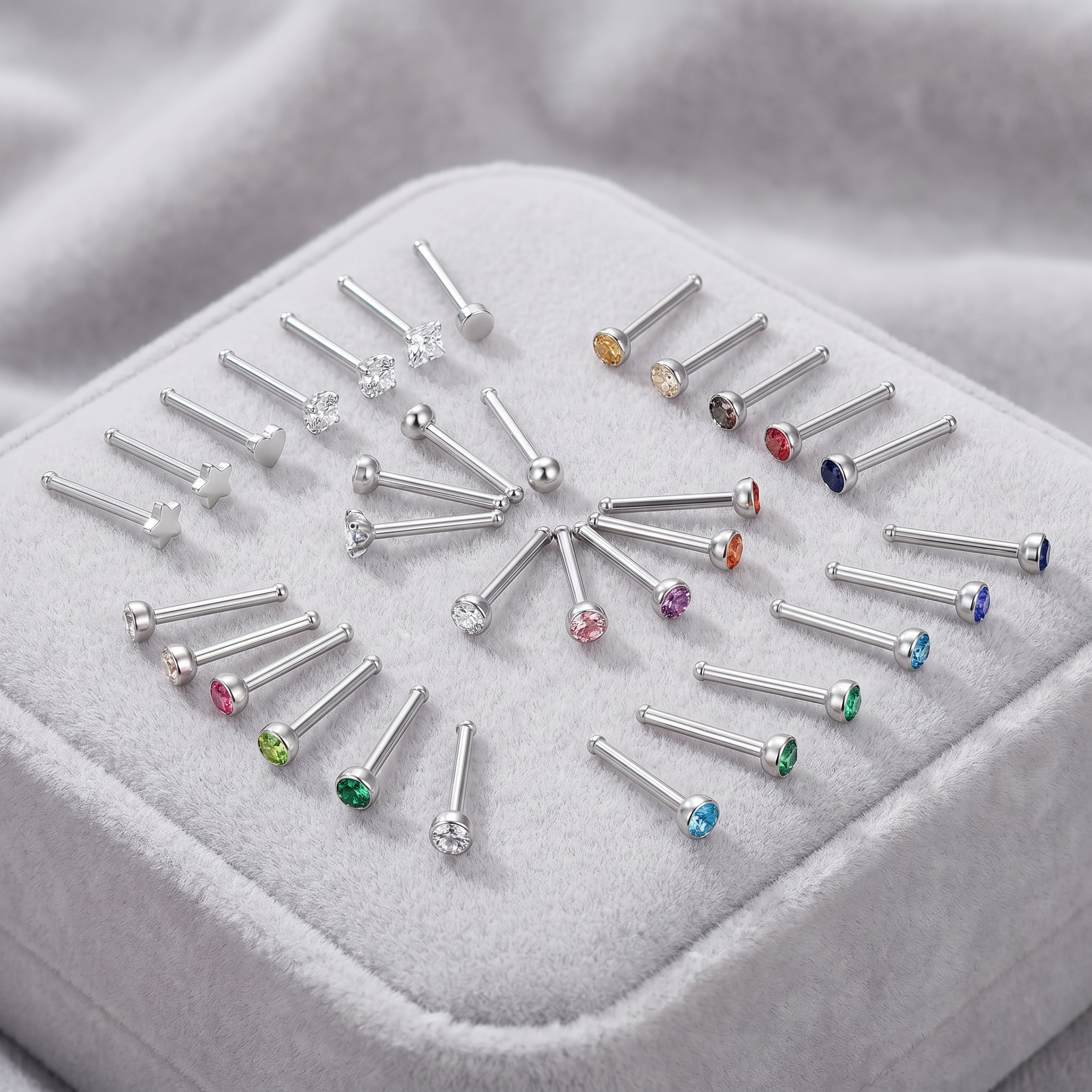 Cherry Diva Nose Stud Multi Pack Of 30 Straight Silver Nose Studs