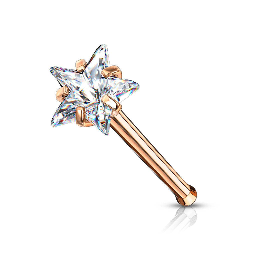Cherry Diva nose stud ROSE GOLD 20 Gauge Prong Set Star Top Surgical Steel Nose Stud